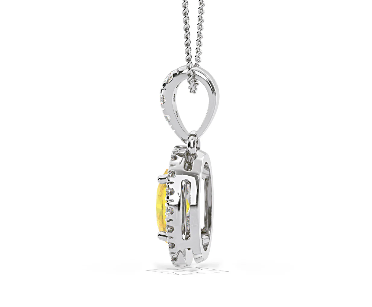 Georgina Yellow Lab Diamond Oval Halo Necklace 0.70ct in 18K White Gold - Elara Collection - Image 31
