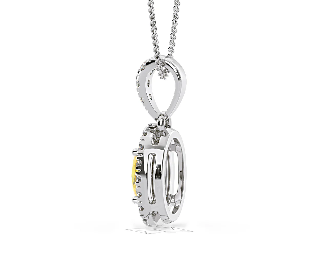 Georgina Yellow Lab Diamond Oval Halo Necklace 0.70ct in 18K White Gold - Elara Collection - Image 33