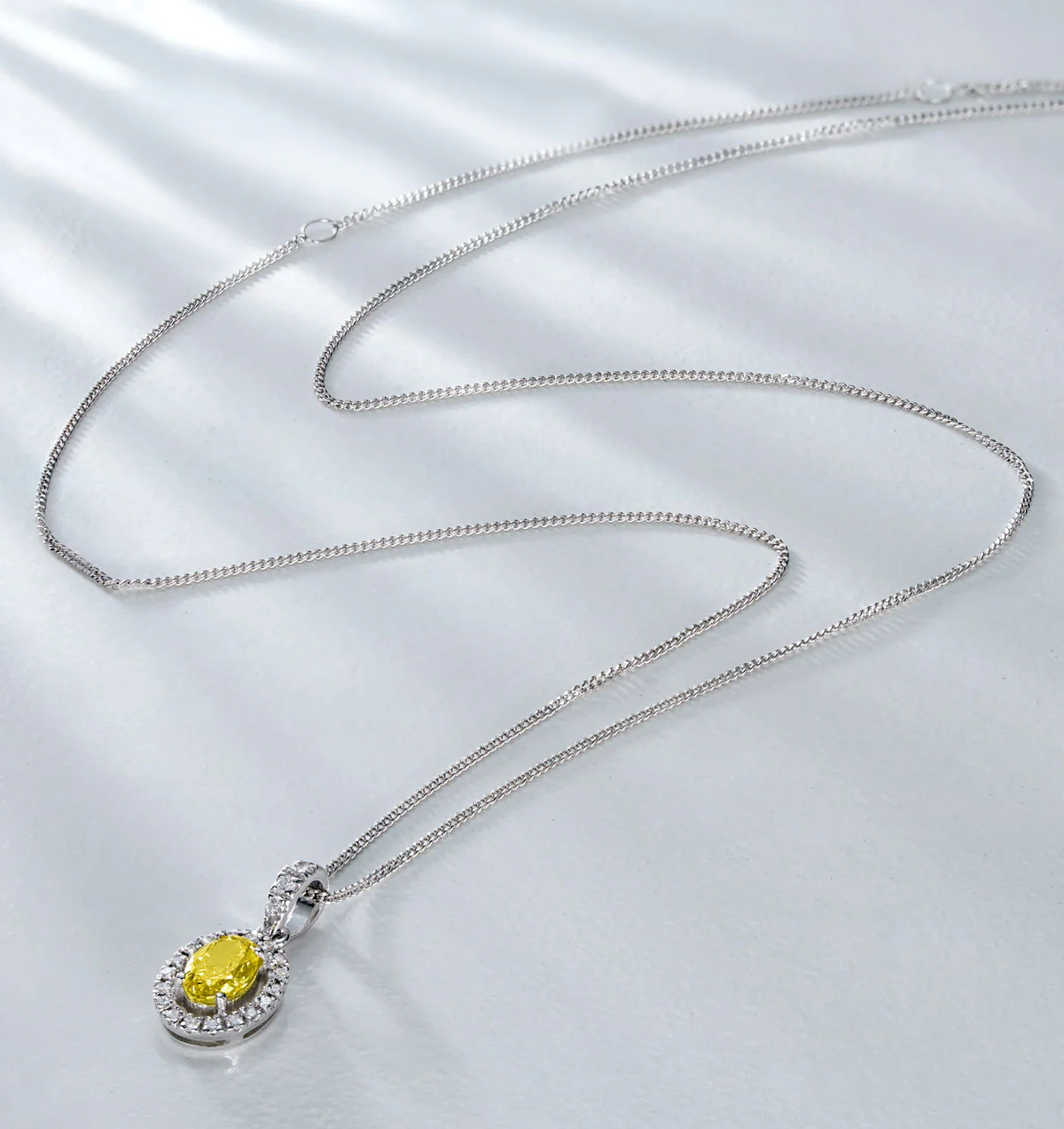 Georgina Yellow Lab Diamond Oval Halo Necklace 0.70ct in 18K White Gold - Elara Collection - Image 5