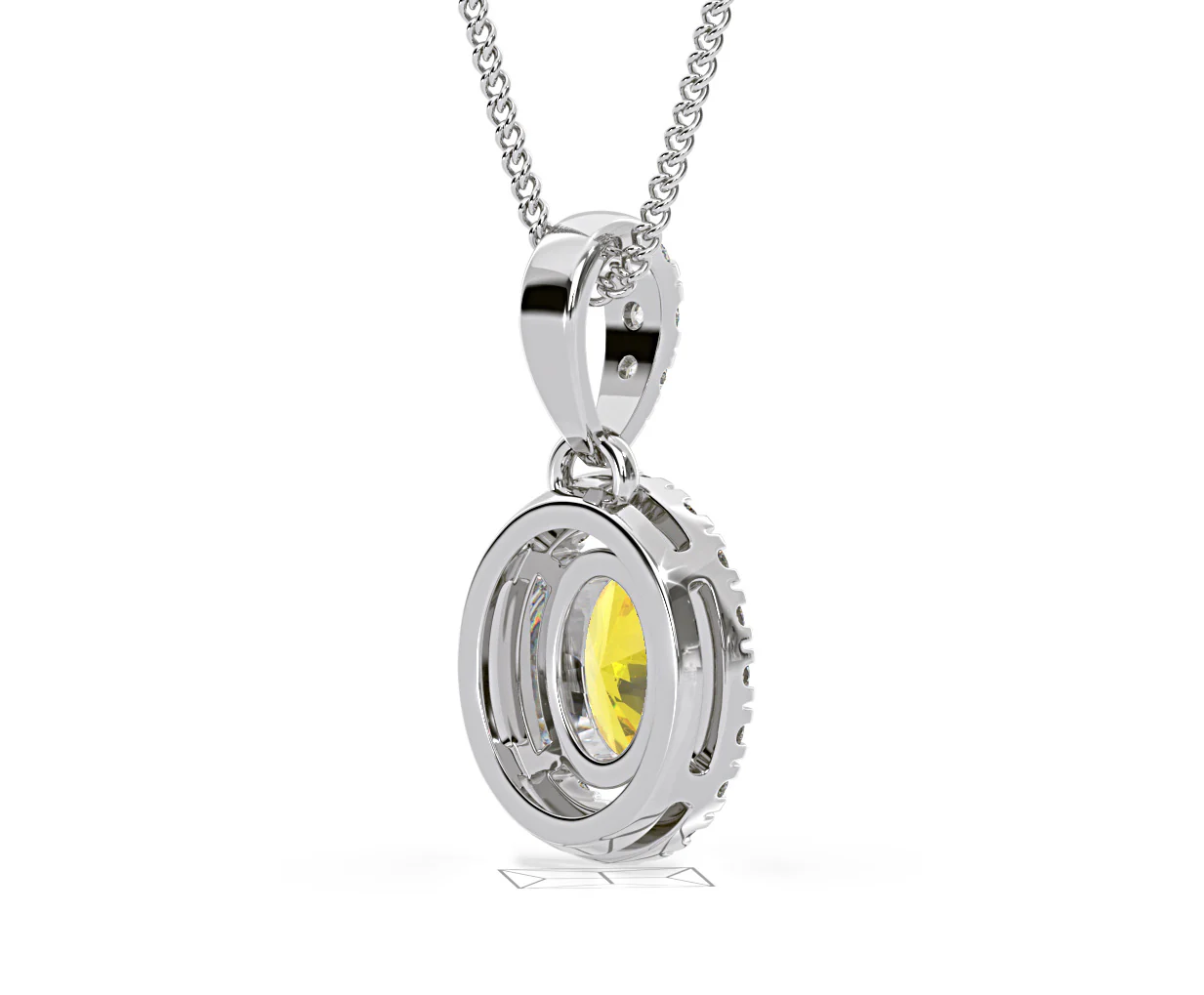 Georgina Yellow Lab Diamond Oval Halo Necklace 0.70ct in 18K White Gold - Elara Collection - Image 57