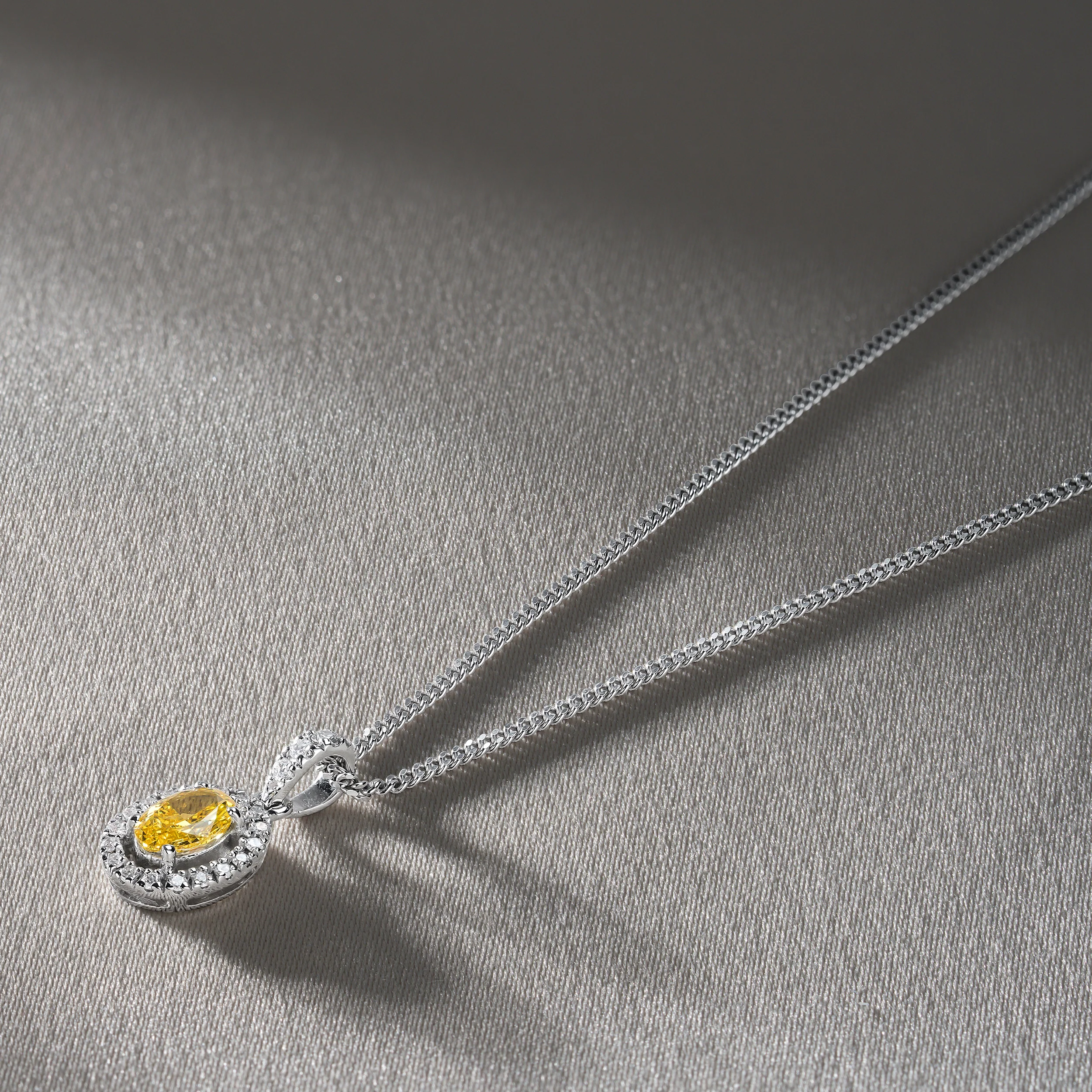 Georgina Yellow Lab Diamond Oval Halo Necklace 0.70ct in 18K White Gold - Elara Collection - Image 6