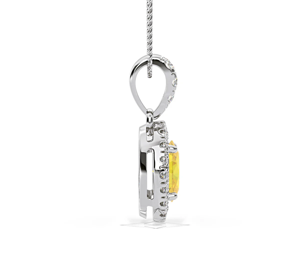 Georgina Yellow Lab Diamond Oval Halo Necklace 0.70ct in 18K White Gold - Elara Collection - Image 68