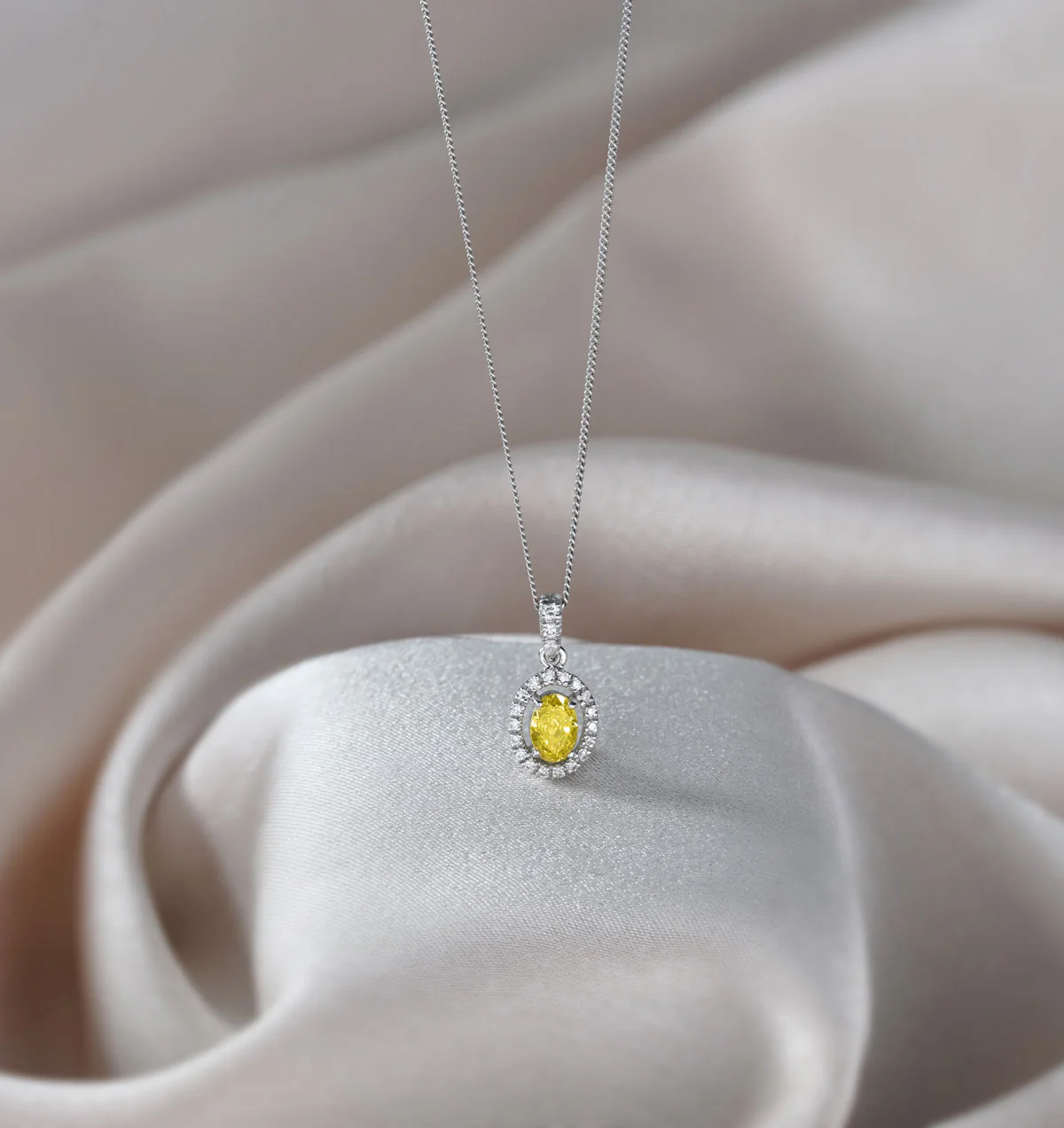 Georgina Yellow Lab Diamond Oval Halo Necklace 0.70ct in 18K White Gold - Elara Collection - Image 7