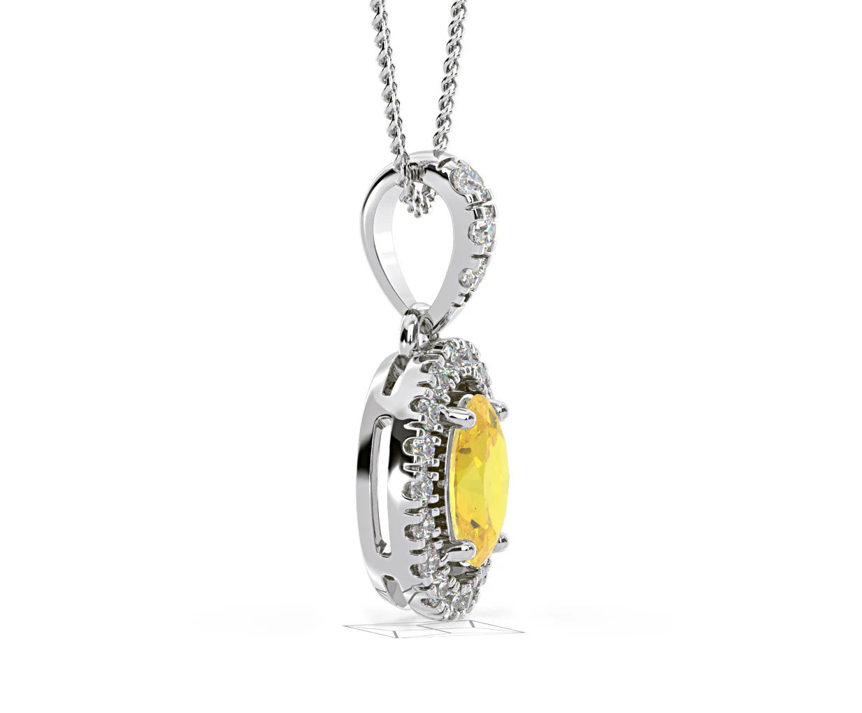 Georgina Yellow Lab Diamond Oval Halo Necklace 0.70ct in 18K White Gold - Elara Collection - Image 73