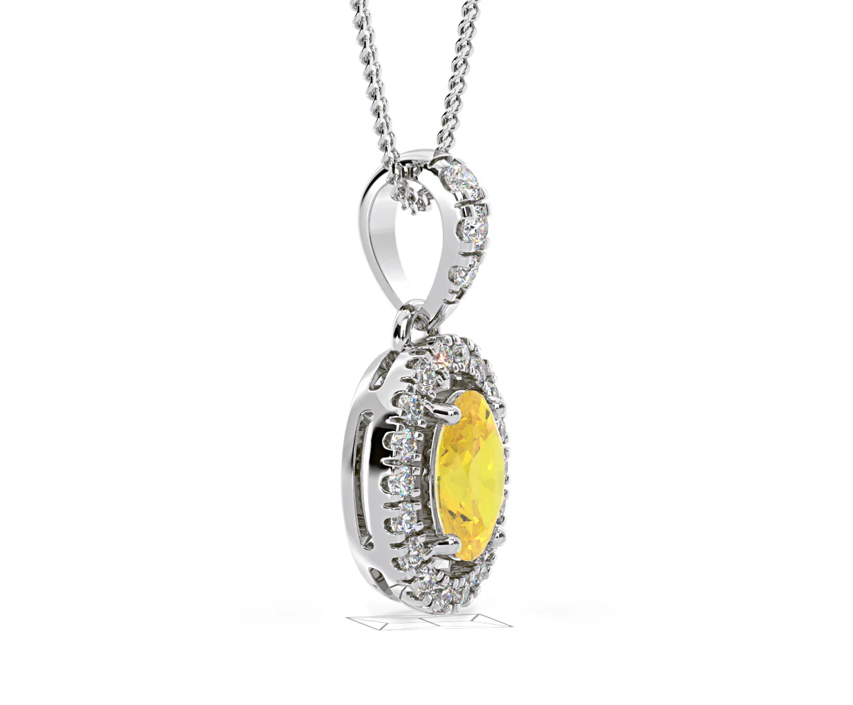 Georgina Yellow Lab Diamond Oval Halo Necklace 0.70ct in 18K White Gold - Elara Collection - Image 75