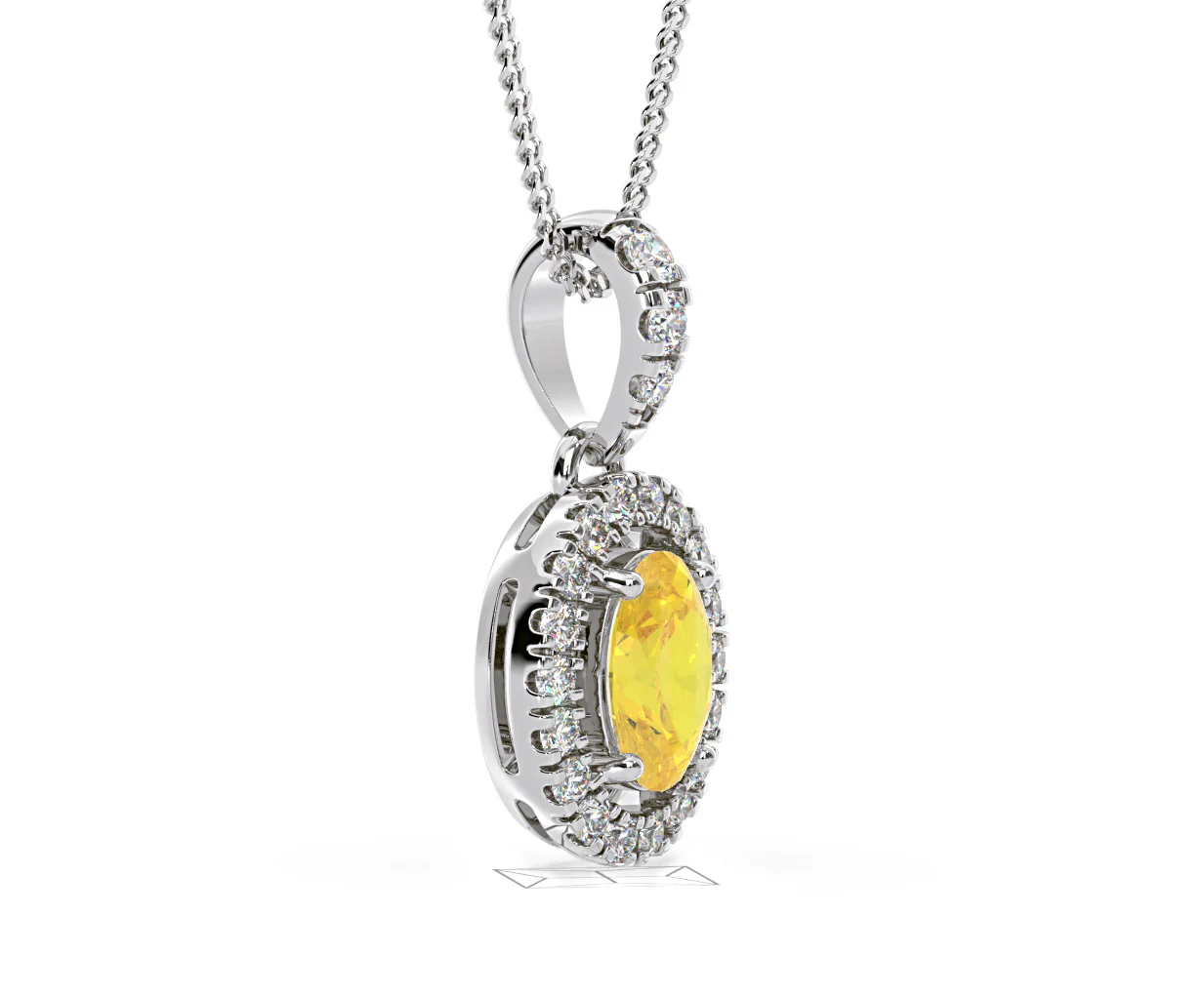 Georgina Yellow Lab Diamond Oval Halo Necklace 0.70ct in 18K White Gold - Elara Collection - Image 76