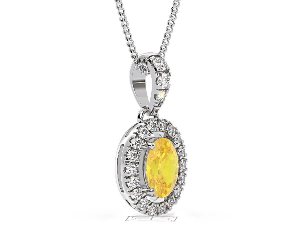 Georgina Yellow Lab Diamond Oval Halo Necklace 0.70ct in 18K White Gold - Elara Collection - Image 79