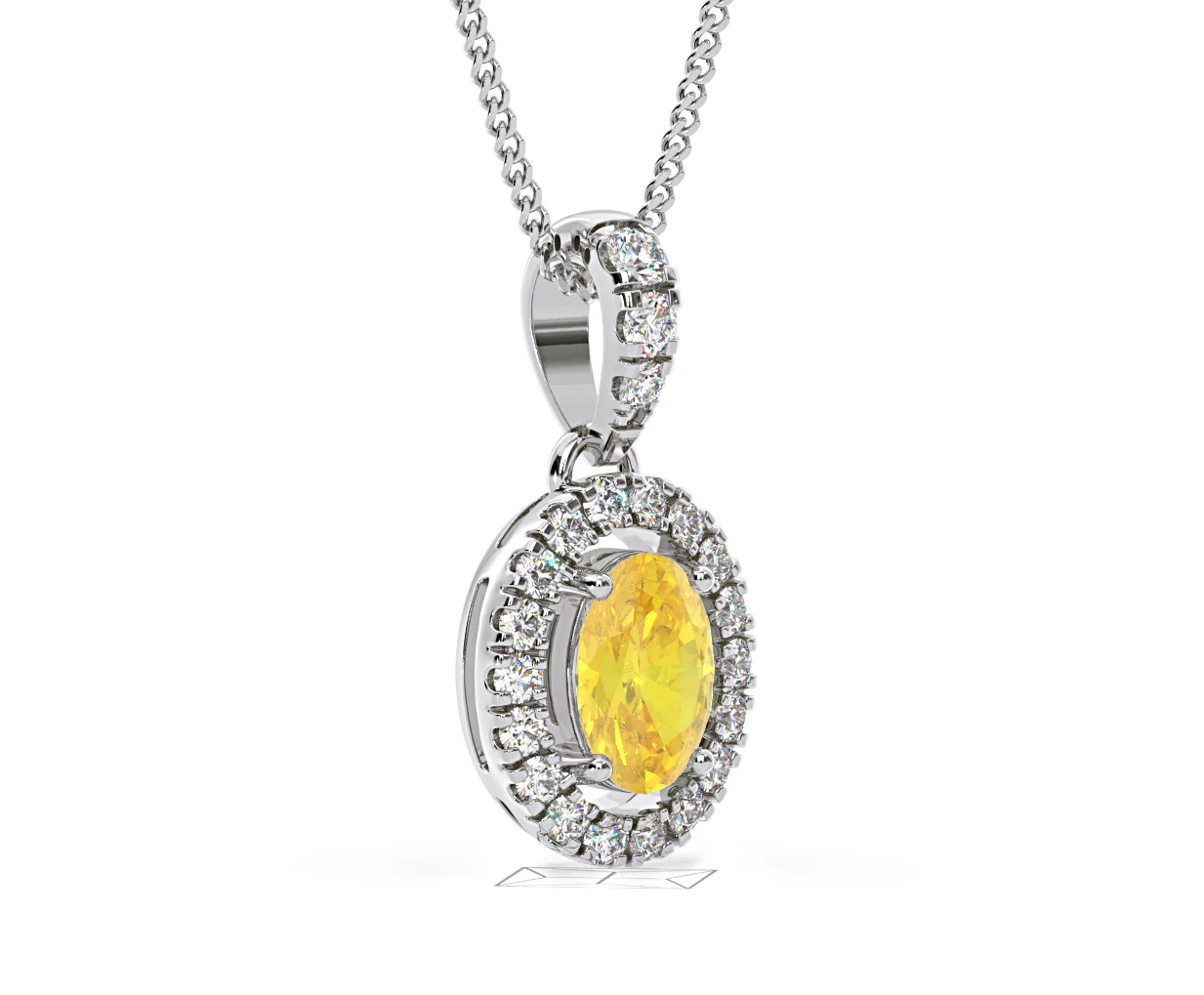 Georgina Yellow Lab Diamond Oval Halo Necklace 0.70ct in 18K White Gold - Elara Collection - Image 80