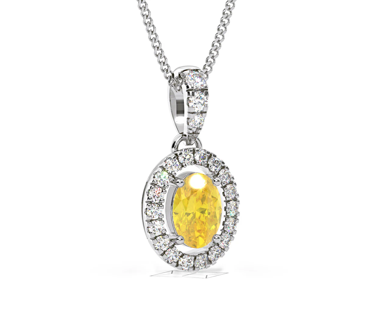 Georgina Yellow Lab Diamond Oval Halo Necklace 0.70ct in 18K White Gold - Elara Collection - Image 83
