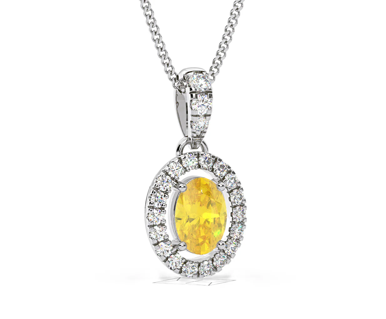 Georgina Yellow Lab Diamond Oval Halo Necklace 0.70ct in 18K White Gold - Elara Collection - Image 84