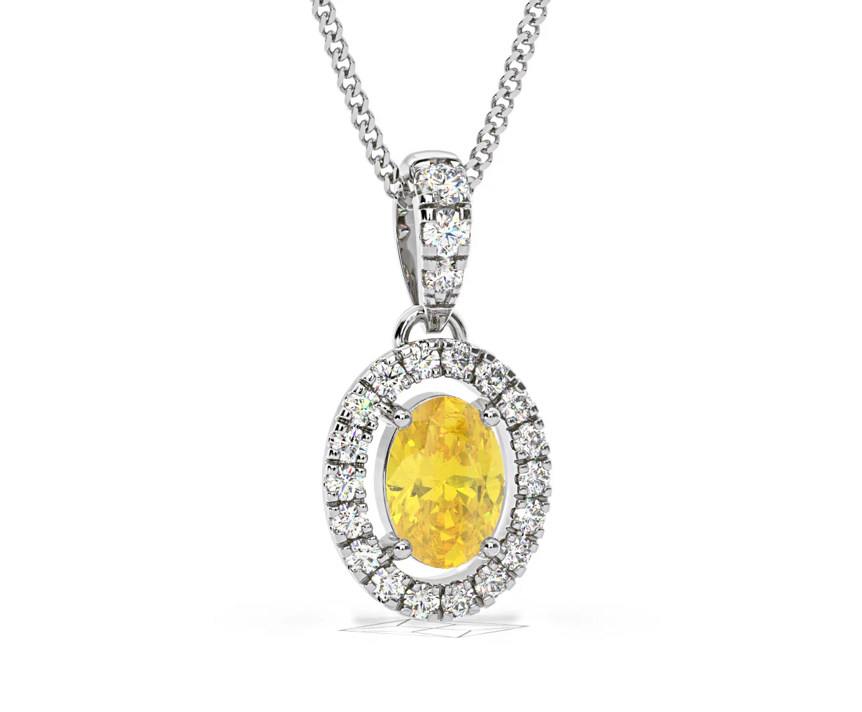 Georgina Yellow Lab Diamond Oval Halo Necklace 0.70ct in 18K White Gold - Elara Collection - Image 85