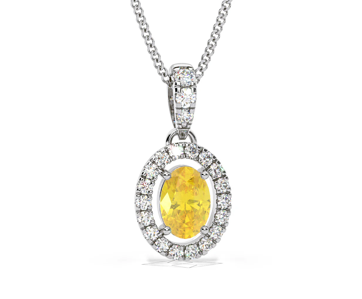 Georgina Yellow Lab Diamond Oval Halo Necklace 0.70ct in 18K White Gold - Elara Collection - Image 86