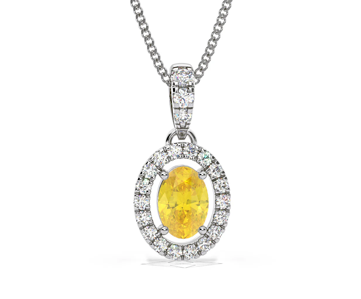 Georgina Yellow Lab Diamond Oval Halo Necklace 0.70ct in 18K White Gold - Elara Collection - Image 87