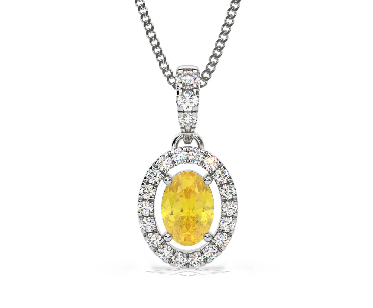 Georgina Yellow Lab Diamond Oval Halo Necklace 0.70ct in 18K White Gold - Elara Collection - Image 88
