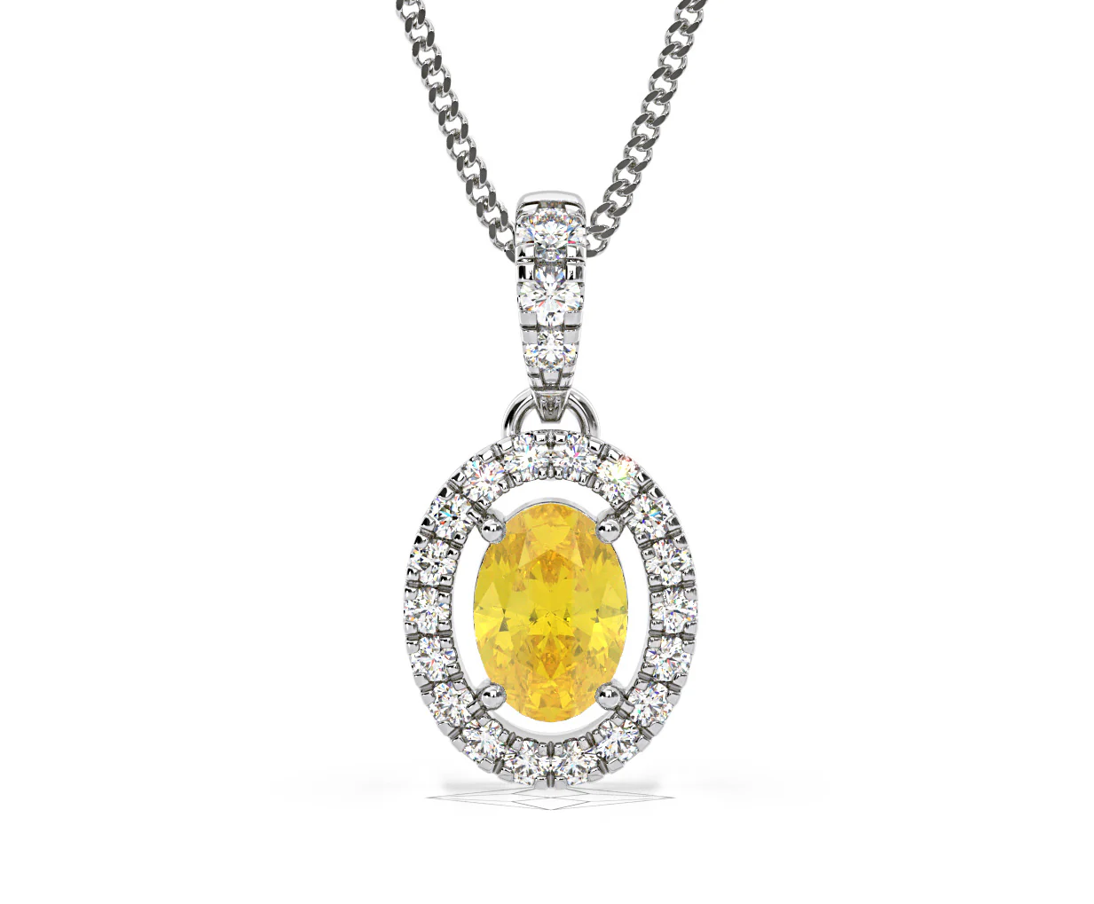 Georgina Yellow Lab Diamond Oval Halo Necklace 0.70ct in 18K White Gold - Elara Collection - Image 9