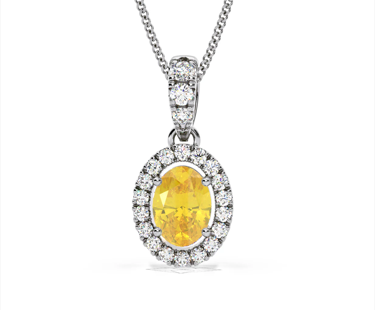 Georgina Yellow Lab Diamond Oval Halo Necklace 1.38ct in 18K White Gold - Elara Collection - Image 10