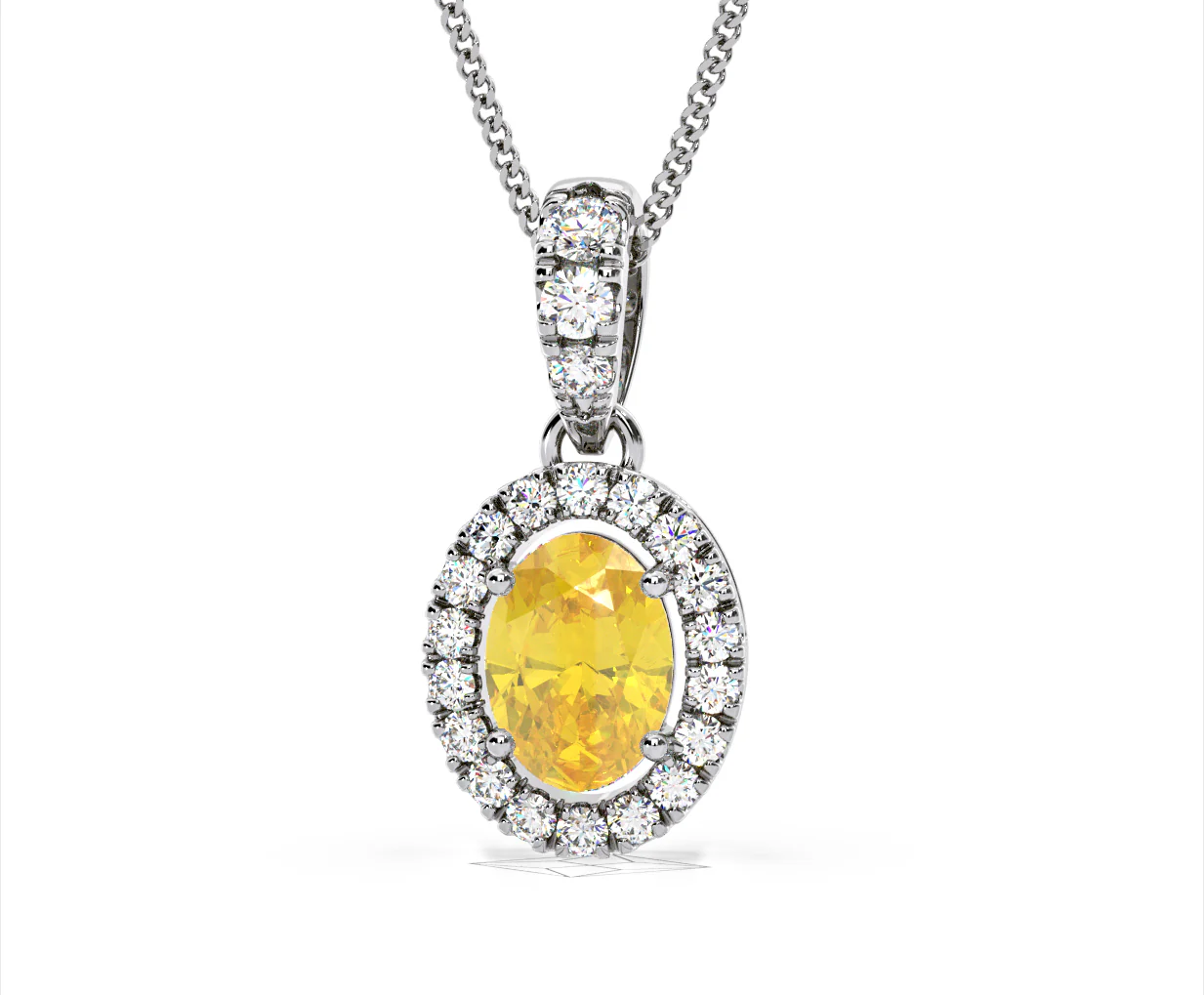 Georgina Yellow Lab Diamond Oval Halo Necklace 1.38ct in 18K White Gold - Elara Collection - Image 11