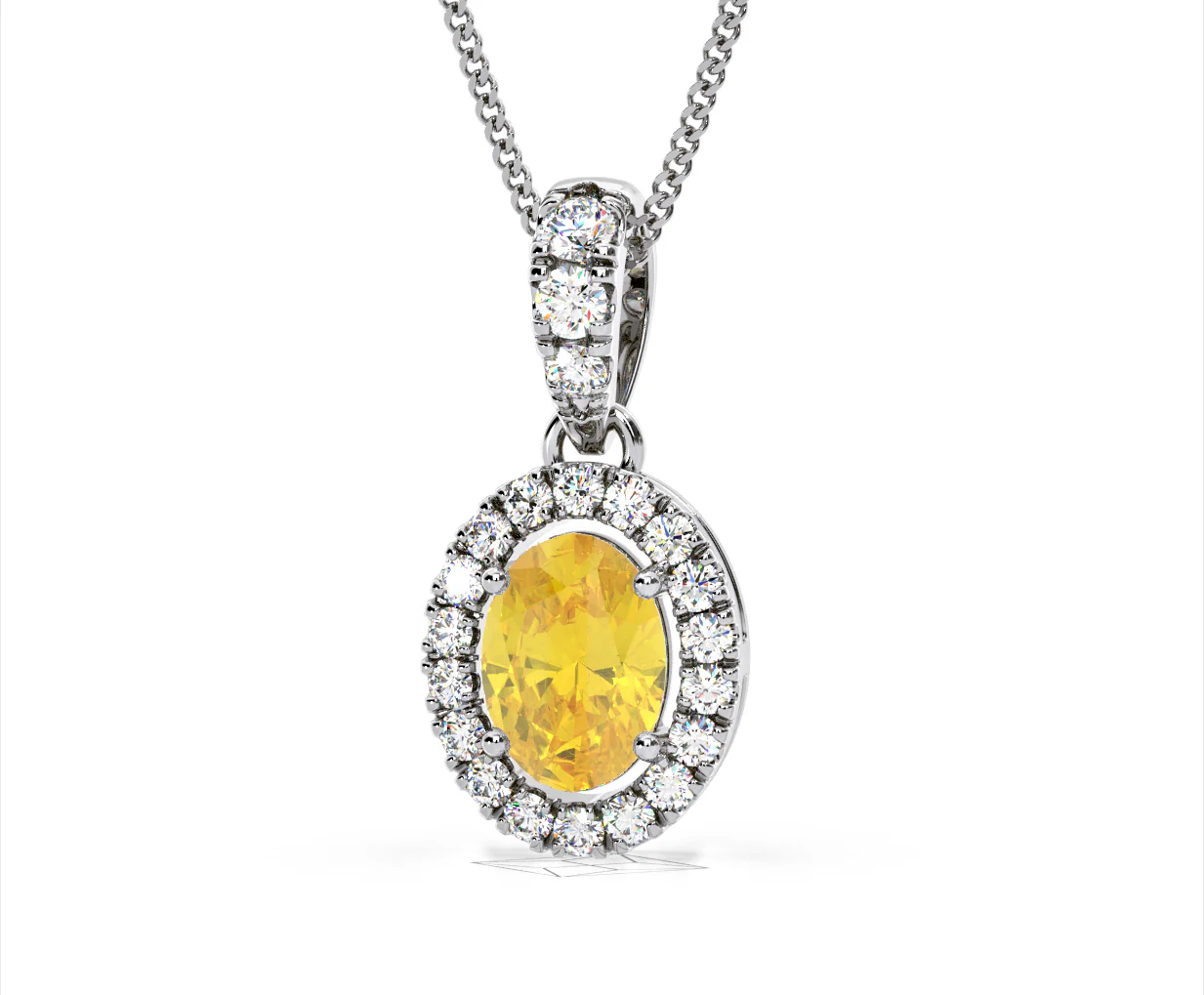 Georgina Yellow Lab Diamond Oval Halo Necklace 1.38ct in 18K White Gold - Elara Collection - Image 12