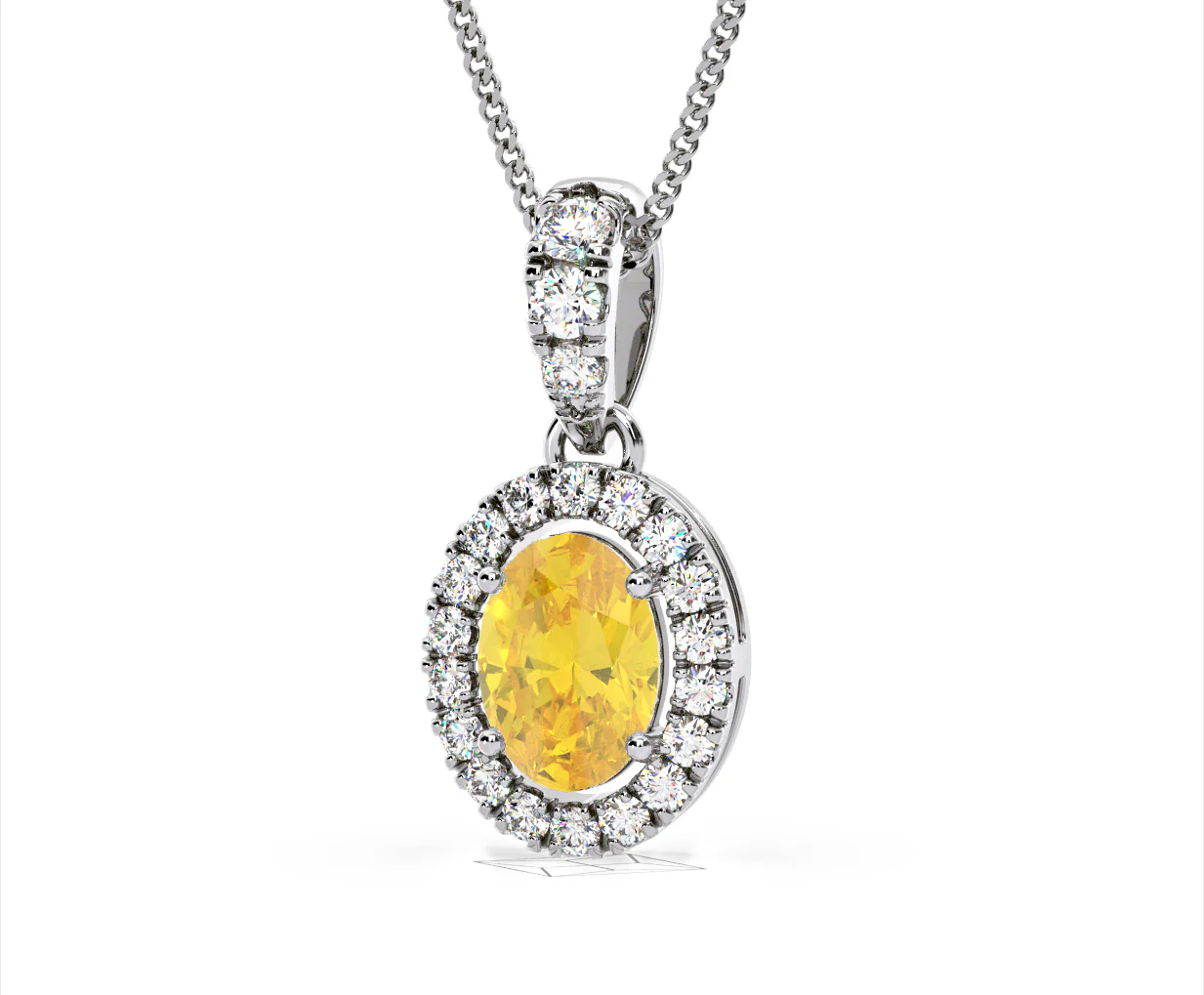 Georgina Yellow Lab Diamond Oval Halo Necklace 1.38ct in 18K White Gold - Elara Collection - Image 13