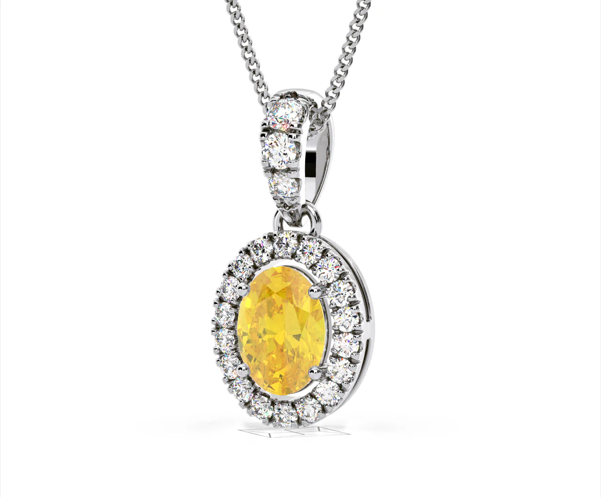 Georgina Yellow Lab Diamond Oval Halo Necklace 1.38ct in 18K White Gold - Elara Collection - Image 14