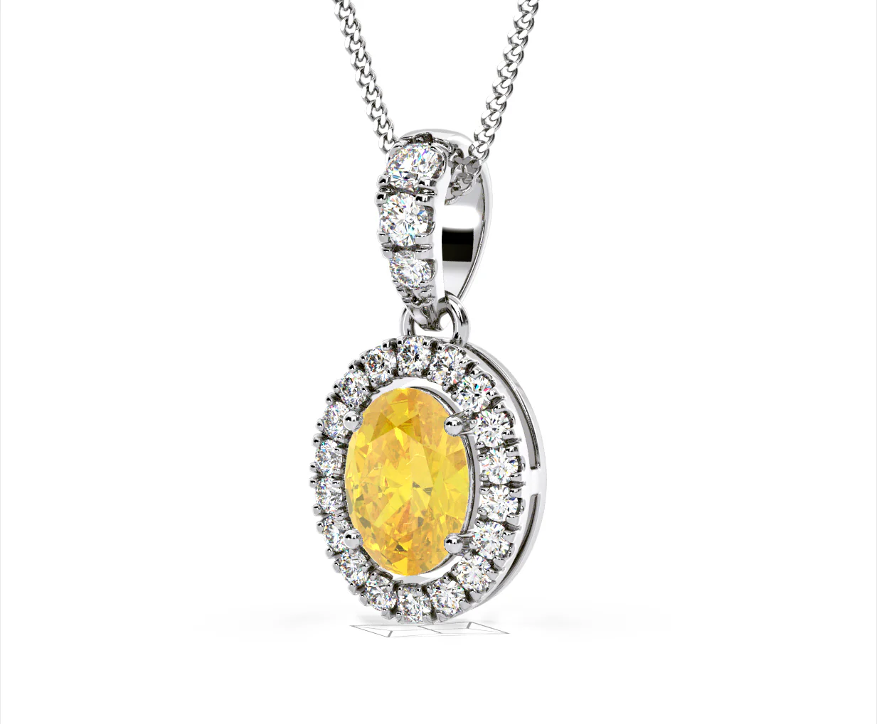 Georgina Yellow Lab Diamond Oval Halo Necklace 1.38ct in 18K White Gold - Elara Collection - Image 15