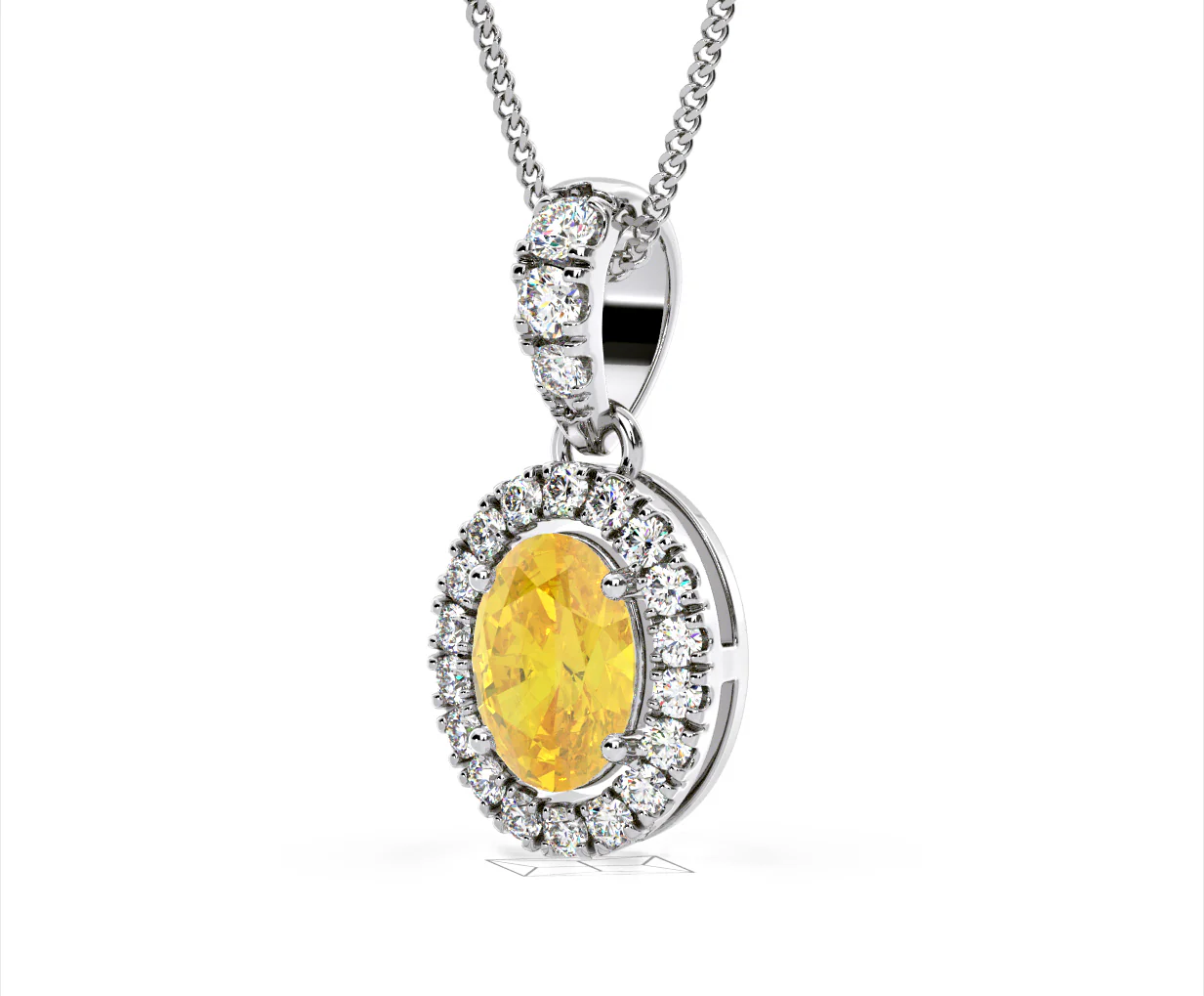 Georgina Yellow Lab Diamond Oval Halo Necklace 1.38ct in 18K White Gold - Elara Collection - Image 16