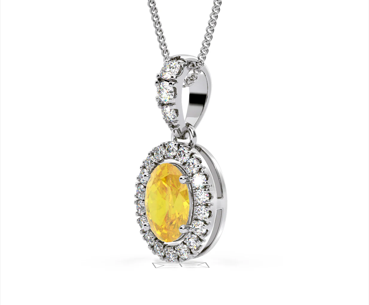 Georgina Yellow Lab Diamond Oval Halo Necklace 1.38ct in 18K White Gold - Elara Collection - Image 18