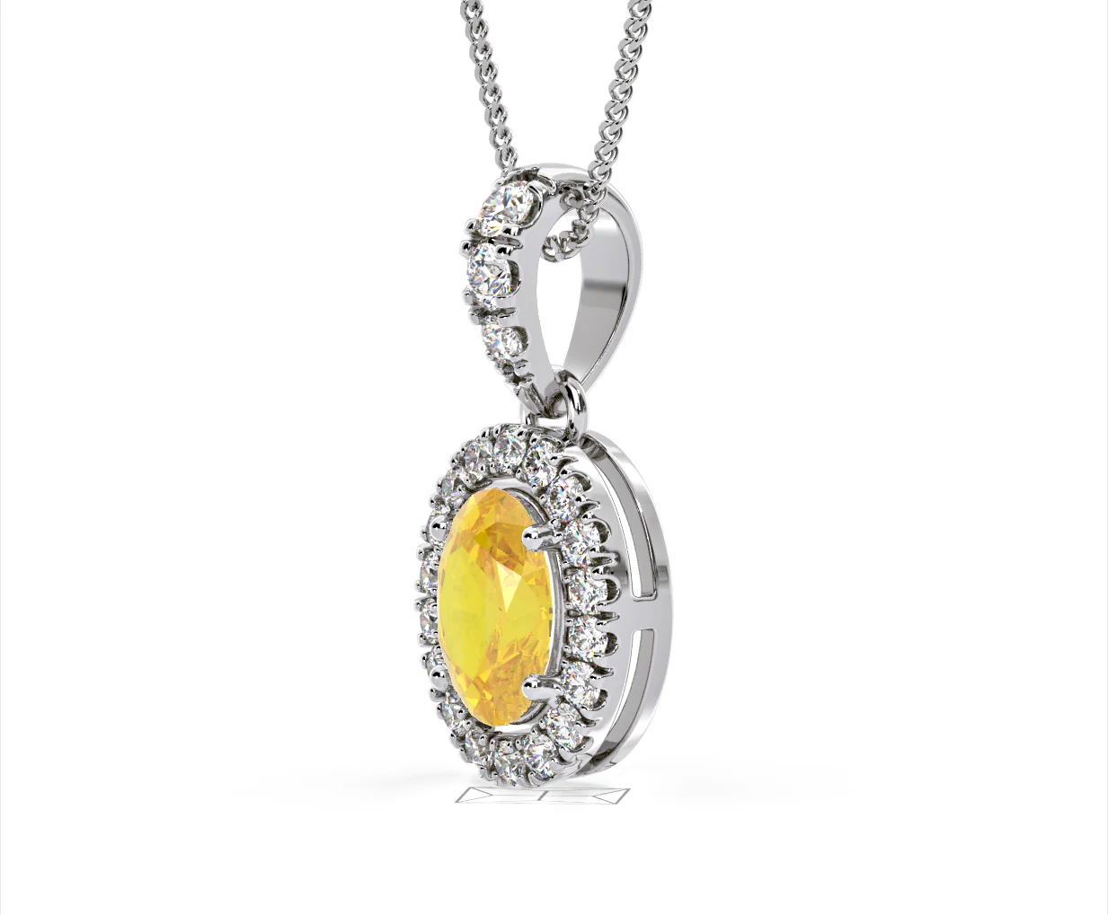 Georgina Yellow Lab Diamond Oval Halo Necklace 1.38ct in 18K White Gold - Elara Collection - Image 20