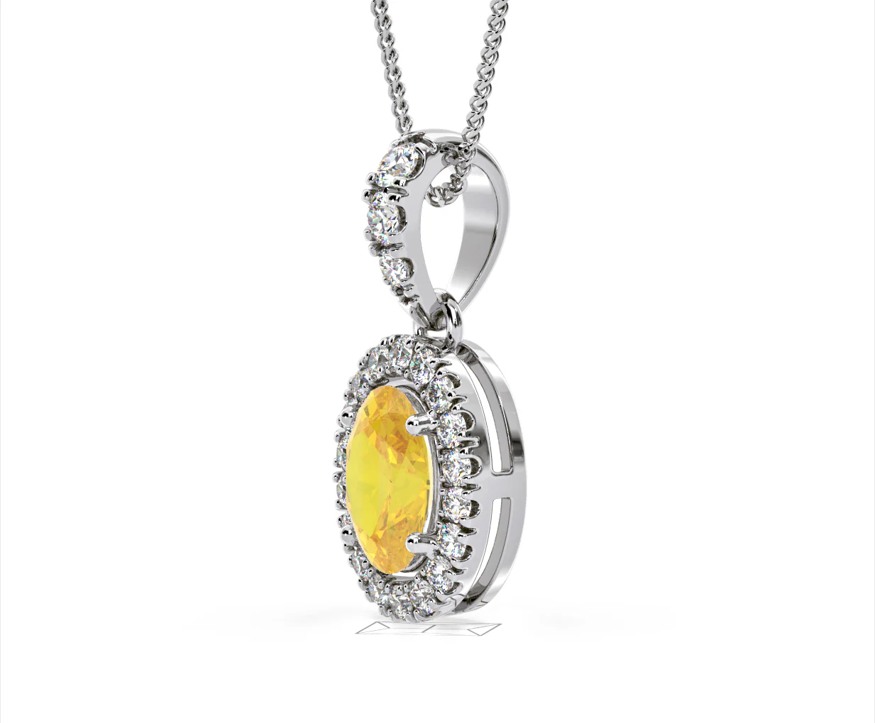 Georgina Yellow Lab Diamond Oval Halo Necklace 1.38ct in 18K White Gold - Elara Collection - Image 21