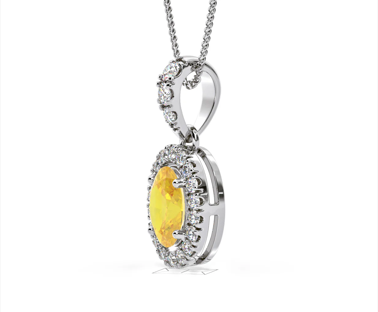 Georgina Yellow Lab Diamond Oval Halo Necklace 1.38ct in 18K White Gold - Elara Collection - Image 22