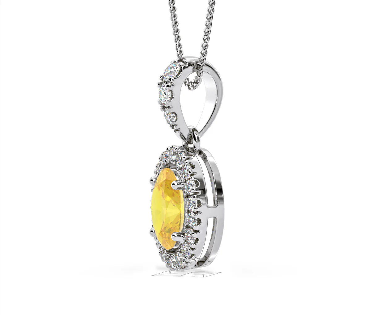 Georgina Yellow Lab Diamond Oval Halo Necklace 1.38ct in 18K White Gold - Elara Collection - Image 23