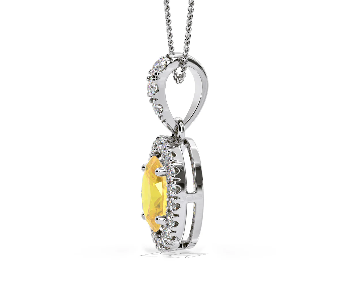 Georgina Yellow Lab Diamond Oval Halo Necklace 1.38ct in 18K White Gold - Elara Collection - Image 25