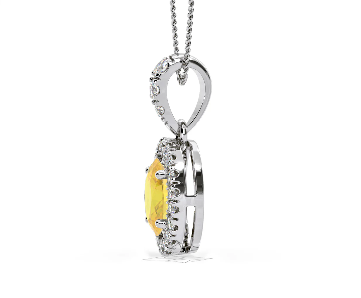 Georgina Yellow Lab Diamond Oval Halo Necklace 1.38ct in 18K White Gold - Elara Collection - Image 26