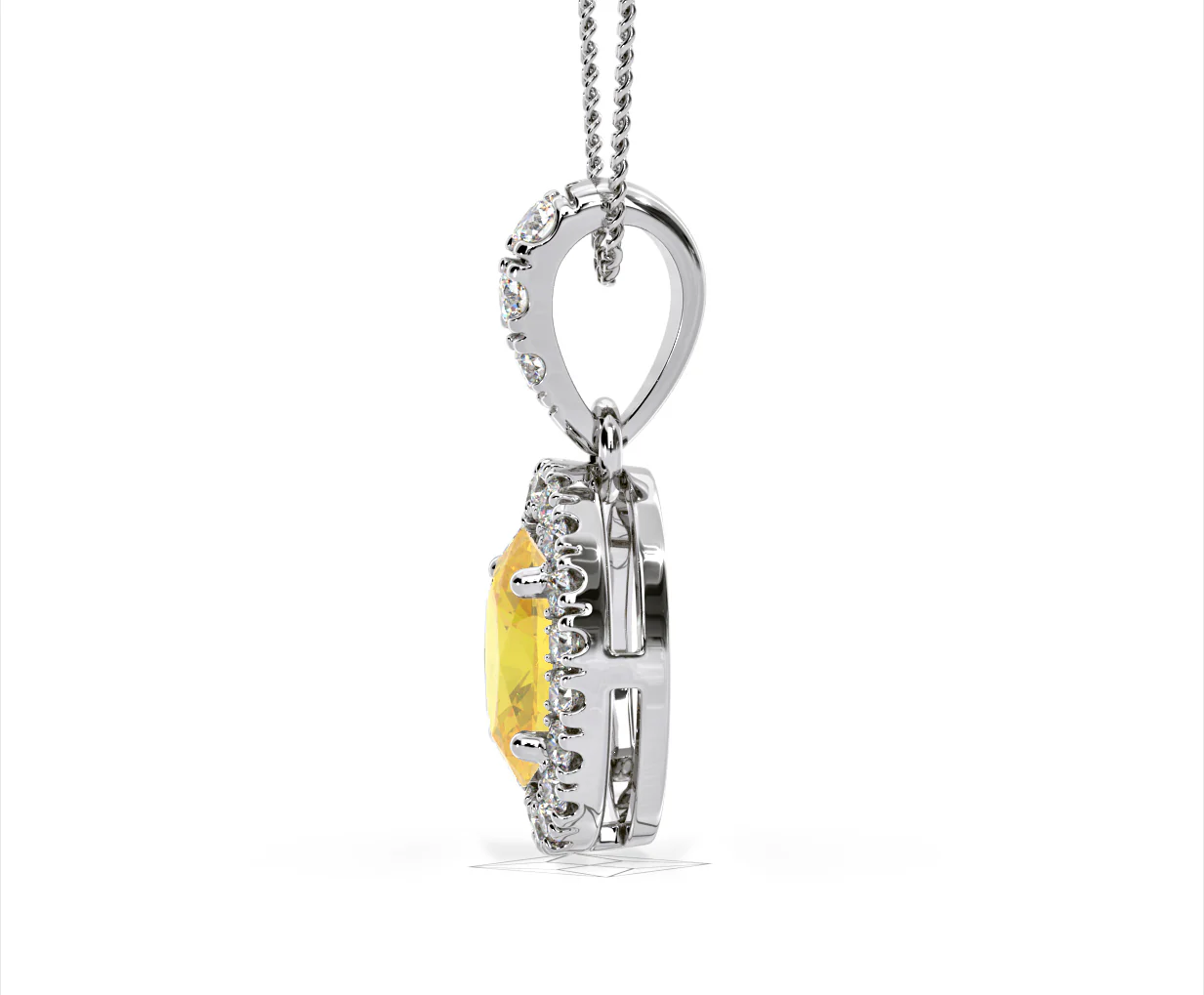 Georgina Yellow Lab Diamond Oval Halo Necklace 1.38ct in 18K White Gold - Elara Collection - Image 27
