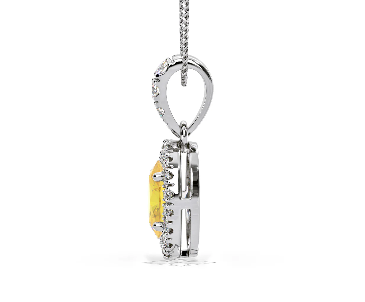 Georgina Yellow Lab Diamond Oval Halo Necklace 1.38ct in 18K White Gold - Elara Collection - Image 28