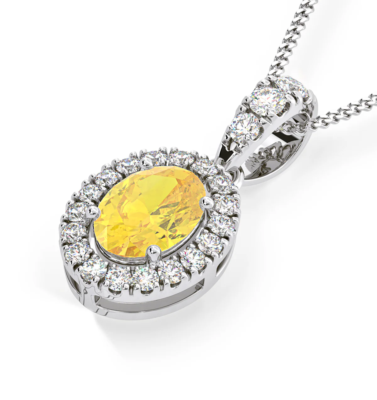 Georgina Yellow Lab Diamond Oval Halo Necklace 1.38ct in 18K White Gold - Elara Collection - Image 3