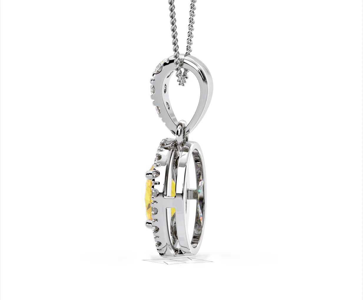 Georgina Yellow Lab Diamond Oval Halo Necklace 1.38ct in 18K White Gold - Elara Collection - Image 32