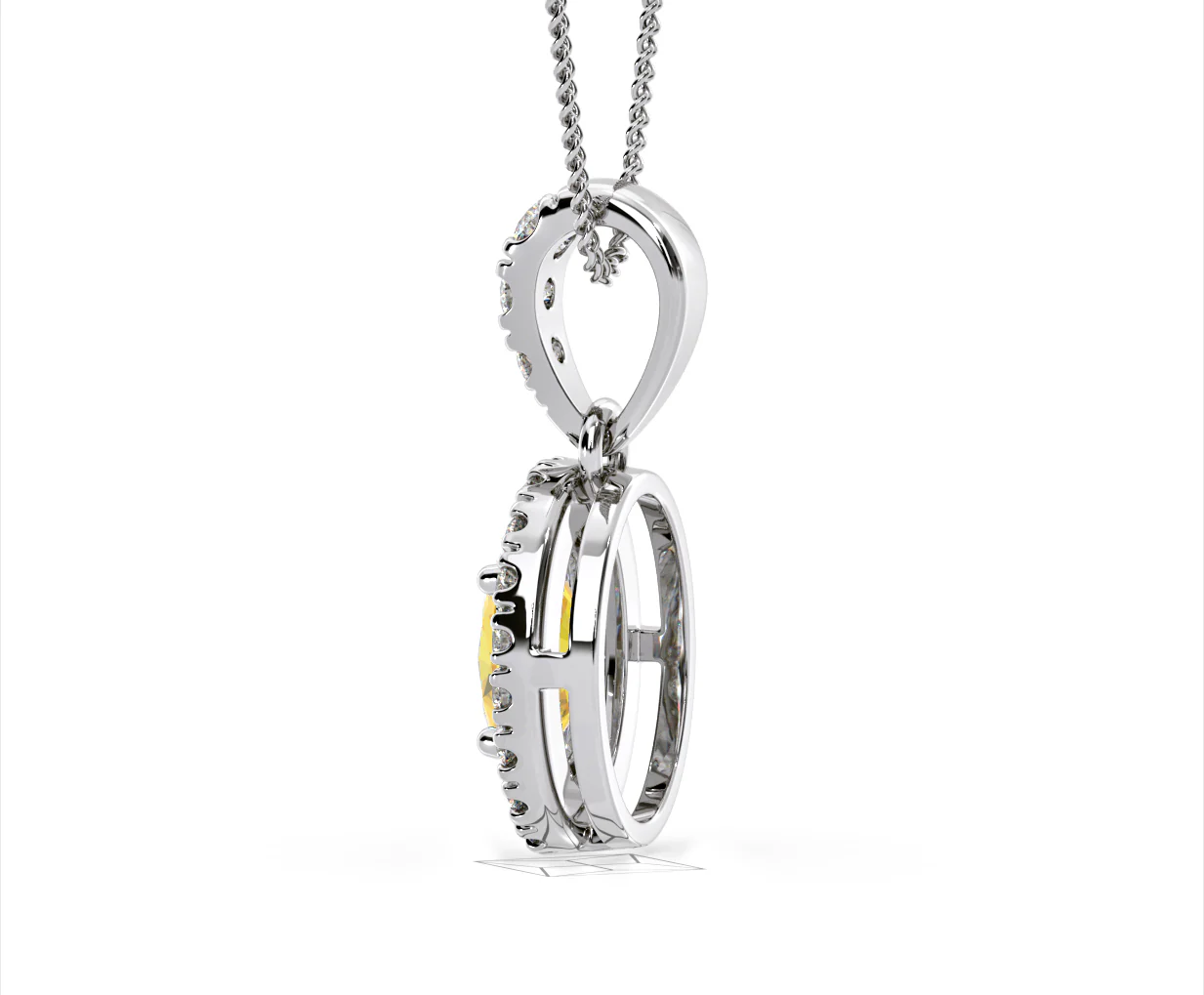 Georgina Yellow Lab Diamond Oval Halo Necklace 1.38ct in 18K White Gold - Elara Collection - Image 33