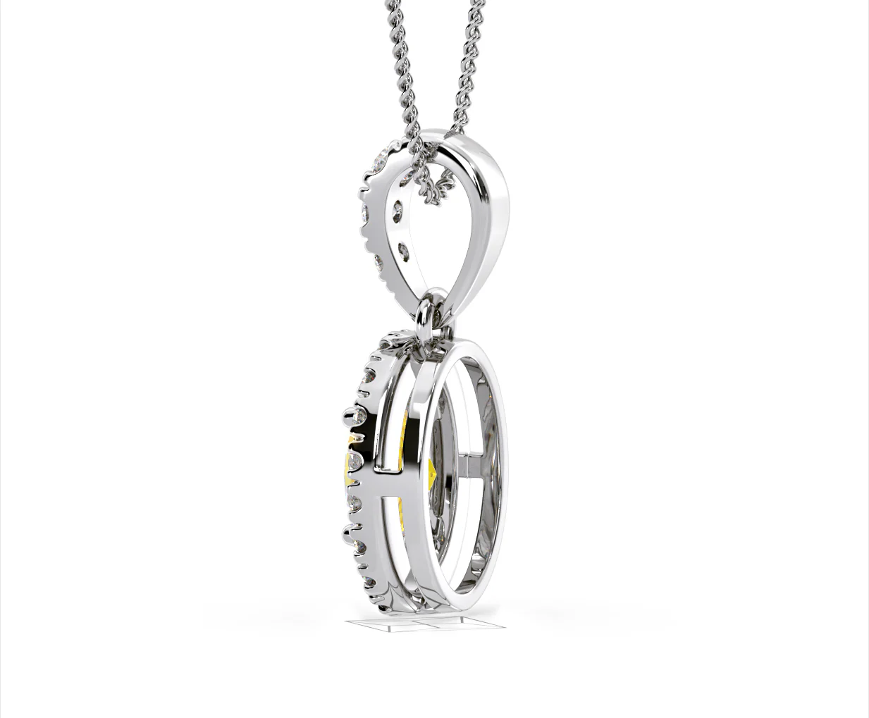 Georgina Yellow Lab Diamond Oval Halo Necklace 1.38ct in 18K White Gold - Elara Collection - Image 34