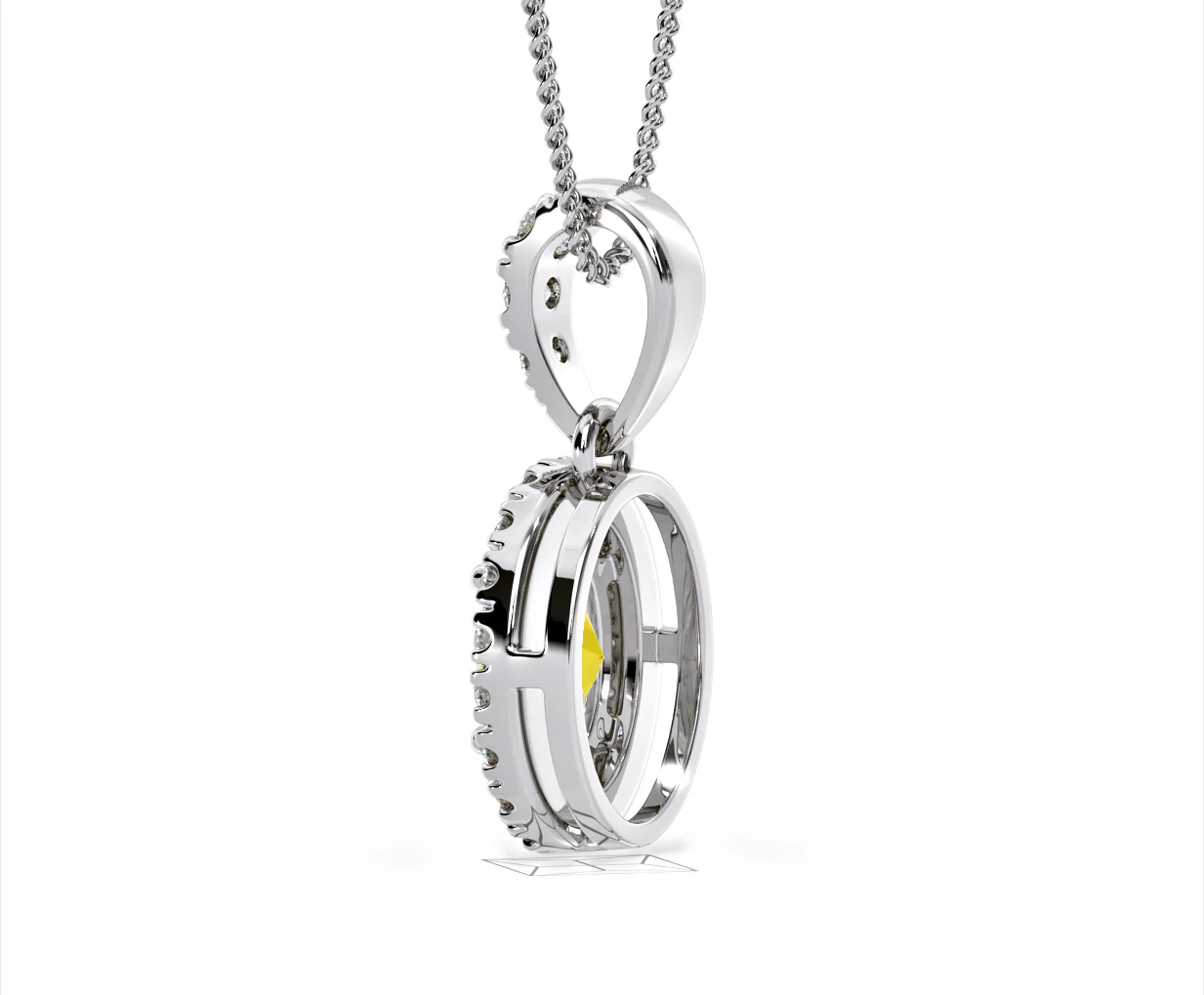 Georgina Yellow Lab Diamond Oval Halo Necklace 1.38ct in 18K White Gold - Elara Collection - Image 35