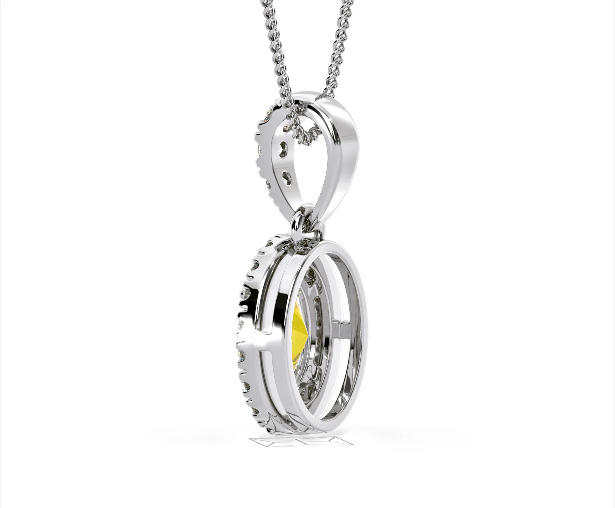Georgina Yellow Lab Diamond Oval Halo Necklace 1.38ct in 18K White Gold - Elara Collection - Image 36
