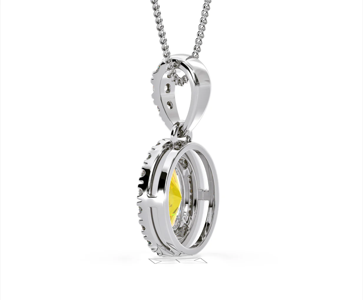 Georgina Yellow Lab Diamond Oval Halo Necklace 1.38ct in 18K White Gold - Elara Collection - Image 37