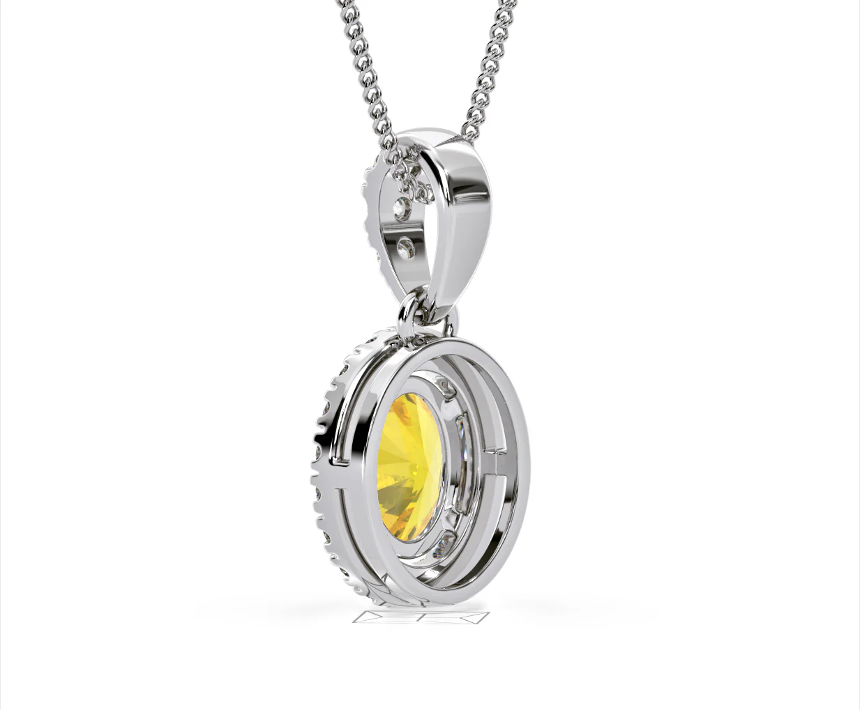 Georgina Yellow Lab Diamond Oval Halo Necklace 1.38ct in 18K White Gold - Elara Collection - Image 40