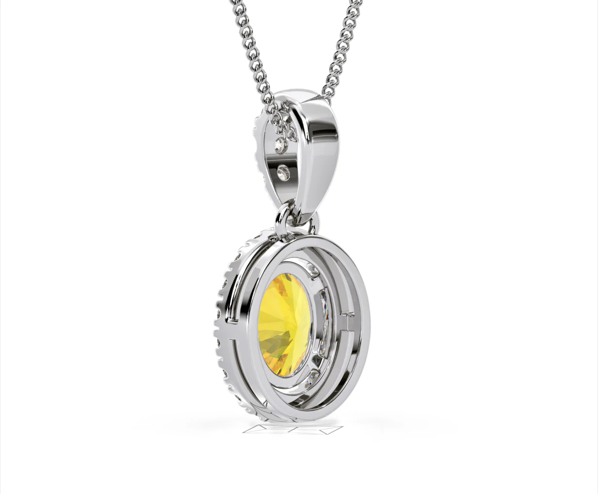 Georgina Yellow Lab Diamond Oval Halo Necklace 1.38ct in 18K White Gold - Elara Collection - Image 41