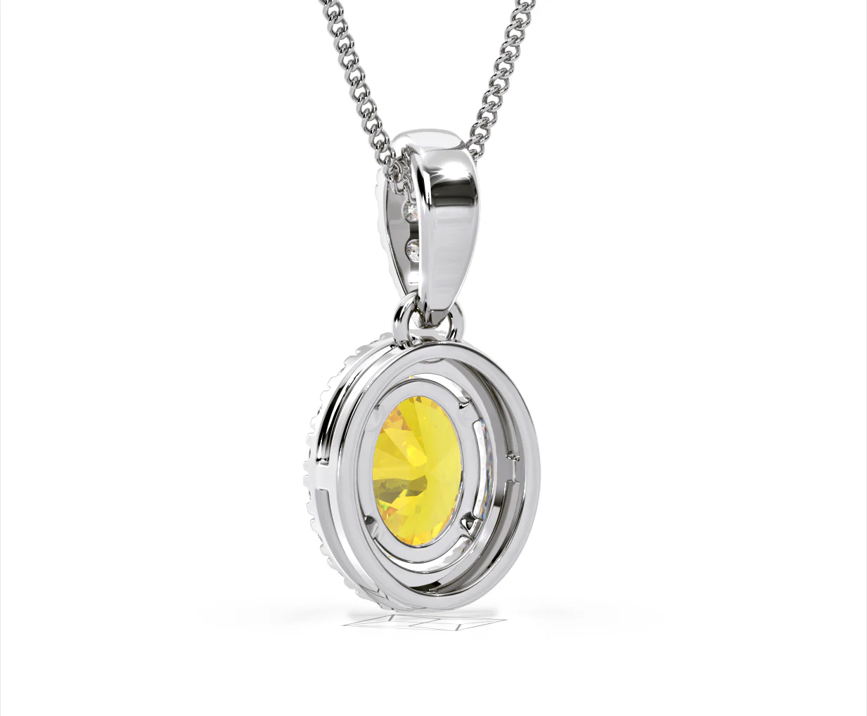 Georgina Yellow Lab Diamond Oval Halo Necklace 1.38ct in 18K White Gold - Elara Collection - Image 44