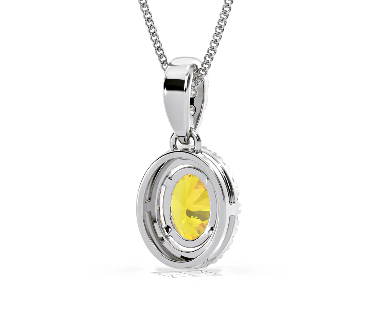 Georgina Yellow Lab Diamond Oval Halo Necklace 1.38ct in 18K White Gold - Elara Collection - Image 53