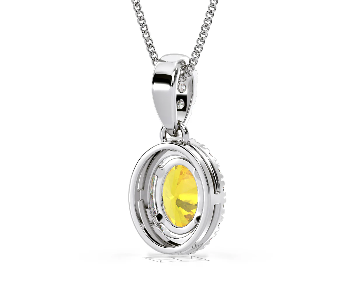 Georgina Yellow Lab Diamond Oval Halo Necklace 1.38ct in 18K White Gold - Elara Collection - Image 54