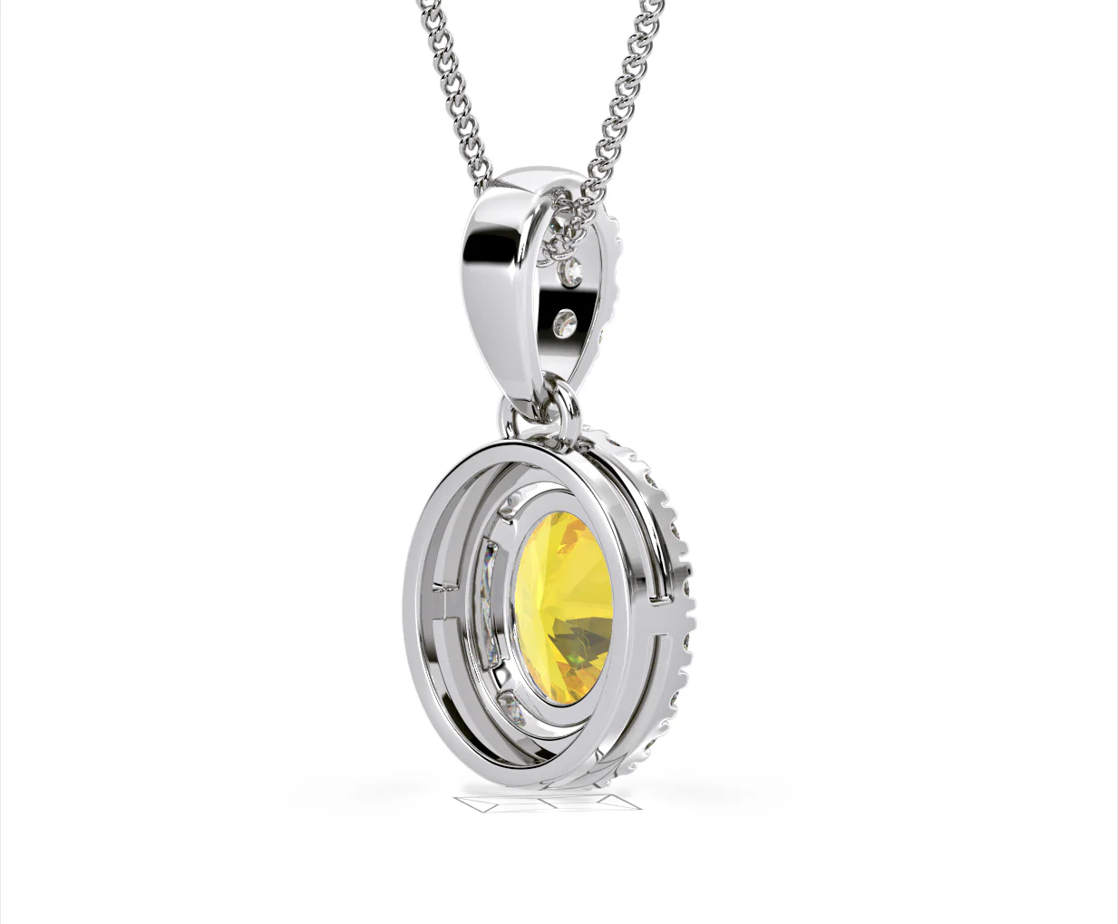 Georgina Yellow Lab Diamond Oval Halo Necklace 1.38ct in 18K White Gold - Elara Collection - Image 56