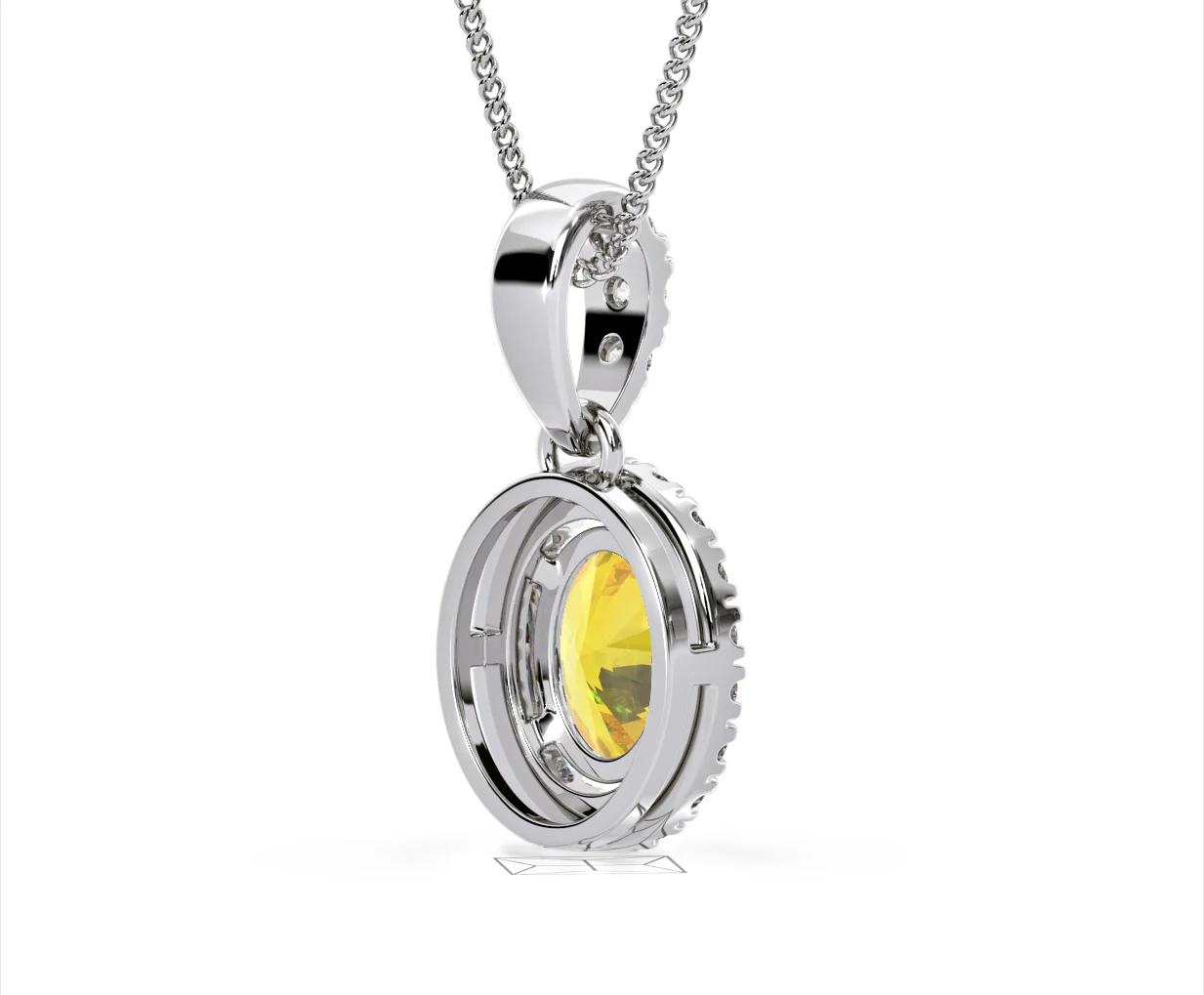 Georgina Yellow Lab Diamond Oval Halo Necklace 1.38ct in 18K White Gold - Elara Collection - Image 57