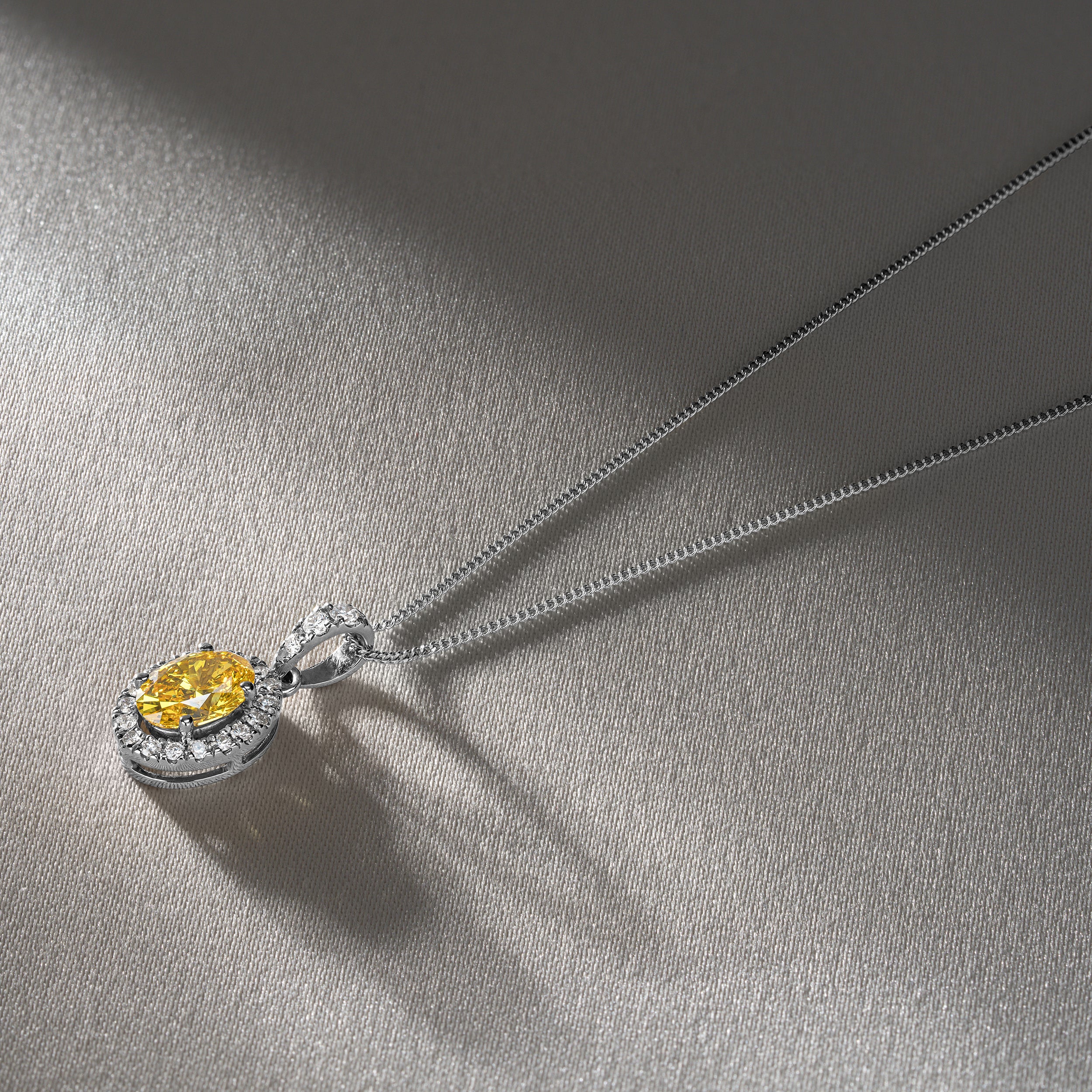 Georgina Yellow Lab Diamond Oval Halo Necklace 1.38ct in 18K White Gold - Elara Collection - Image 6
